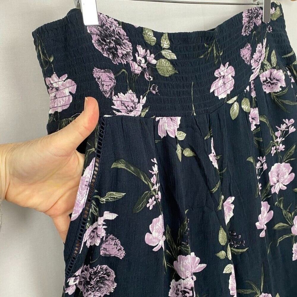 Three Dots Wide Leg Pants Womens XL Blue Dark Floral Baggy Gauzy Cottagecore - Picture 2 of 13